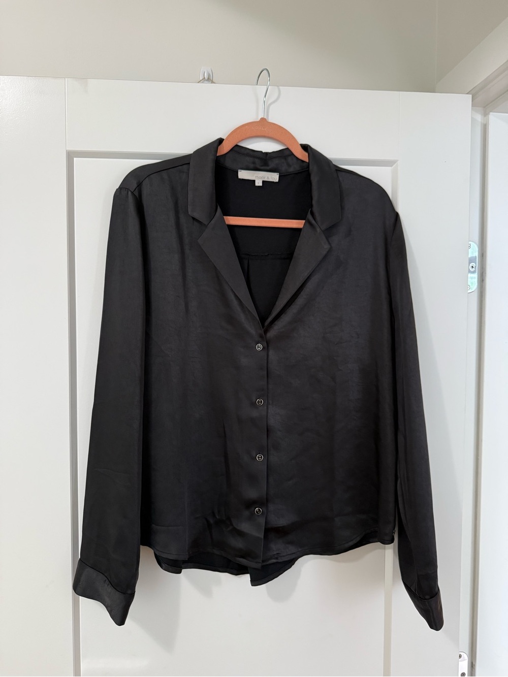 Women's Black Button-Down Satin Blouse